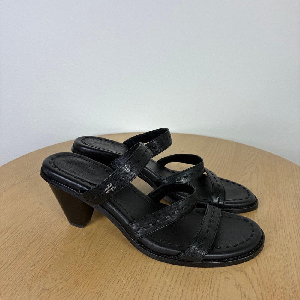 Frye Leather Heeled Strappy Slide Sandals Women's 10 Minimalist Boho Going Out